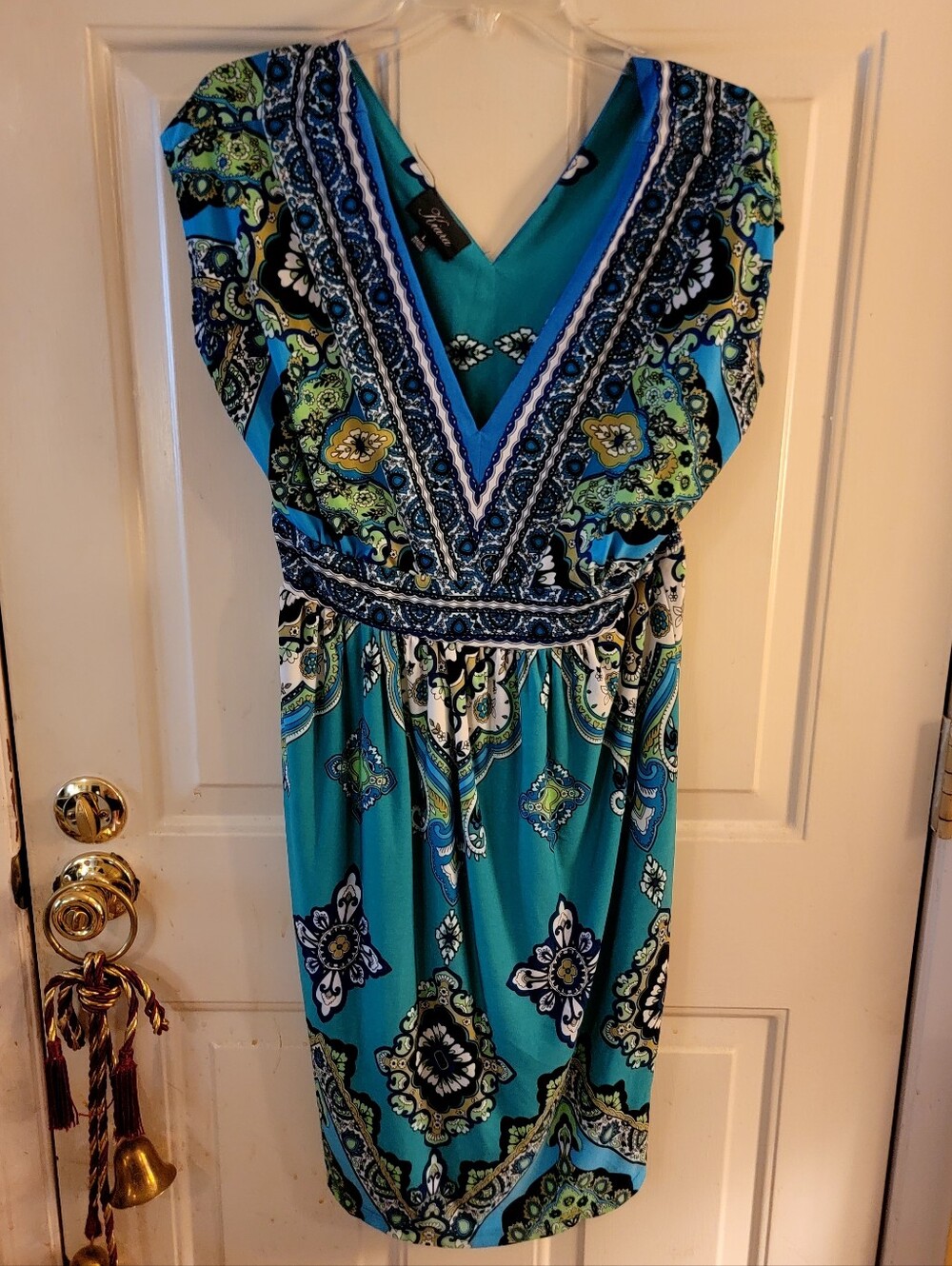Kiara Blue Paisley V-Neck Women's Dress